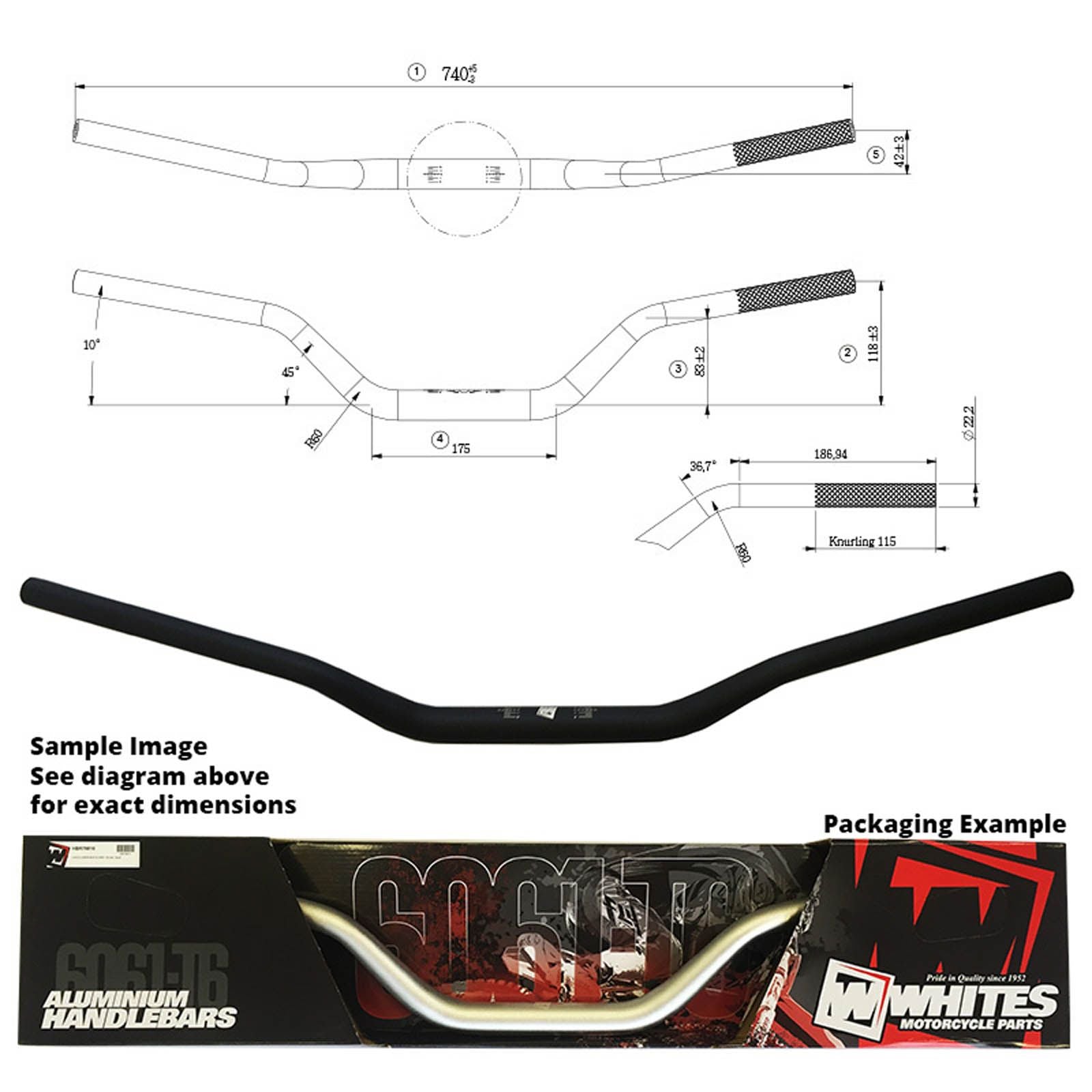 WHITES Handlebar Taper AL6061-Black For Honda CR80 /85 RM/KX65 YZ85/80 #HBR78802