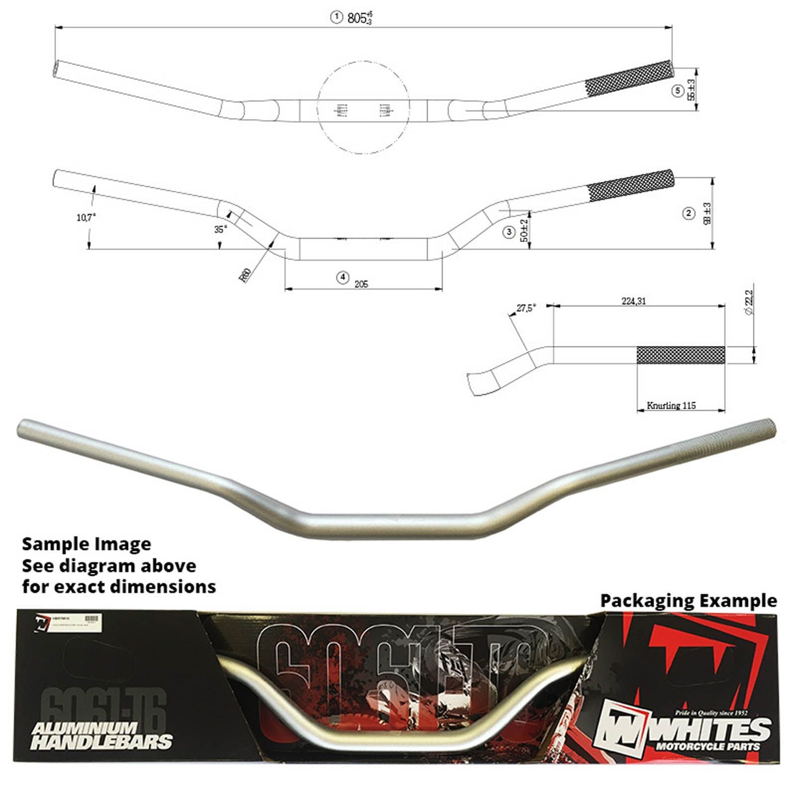 WHITES Handlebar Taper AL6061 Silicon For Kawasaki KX/KXF/RMZ 1