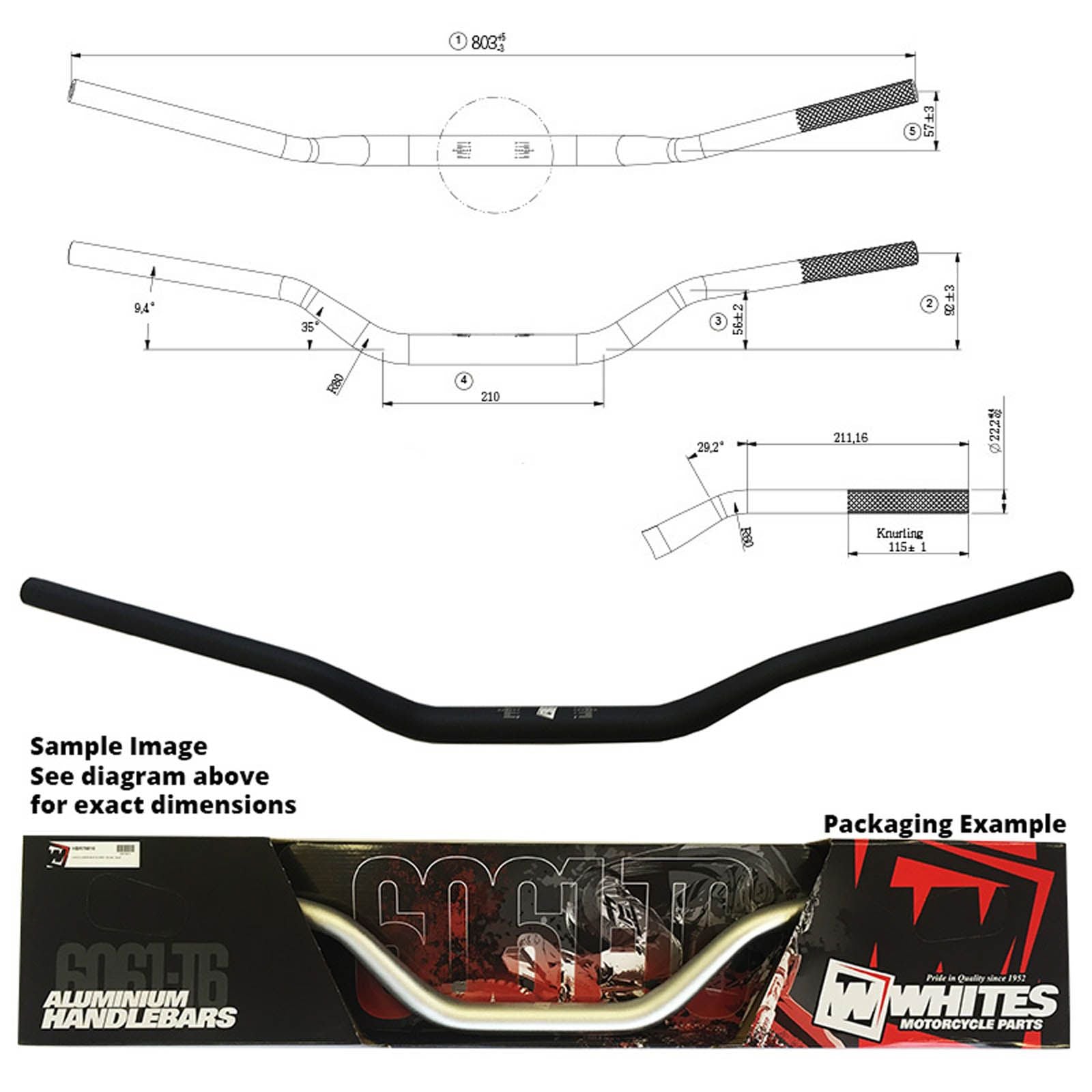 WHITES Handlebar Taper AL6061-Black For Yamaha WR125 /250/450-04 1