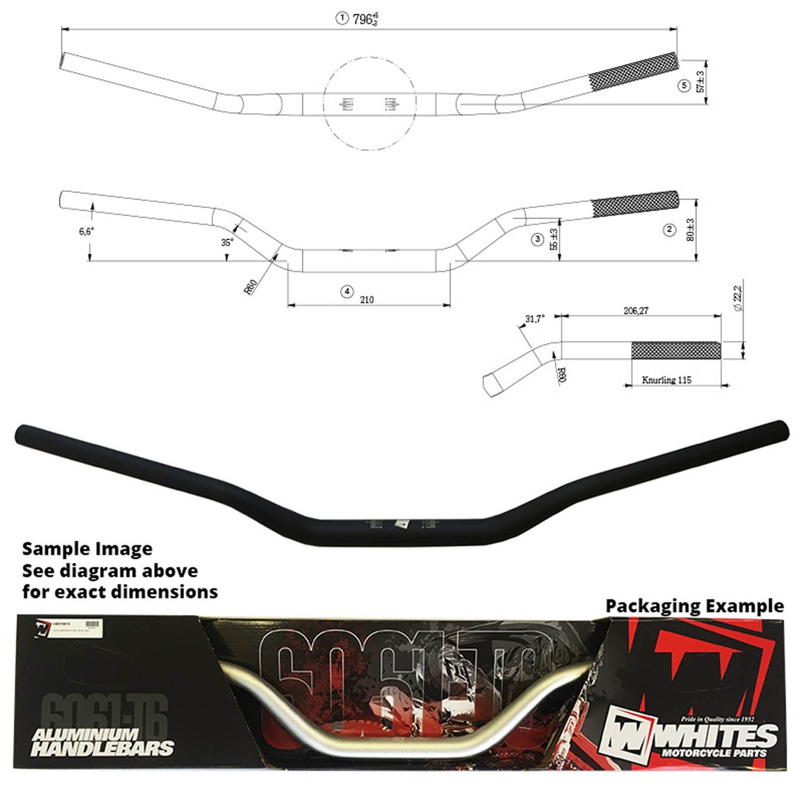 WHITES Handlebar Taper AL6061 - Black For Yamaha WR125/250/450 05-06 1
