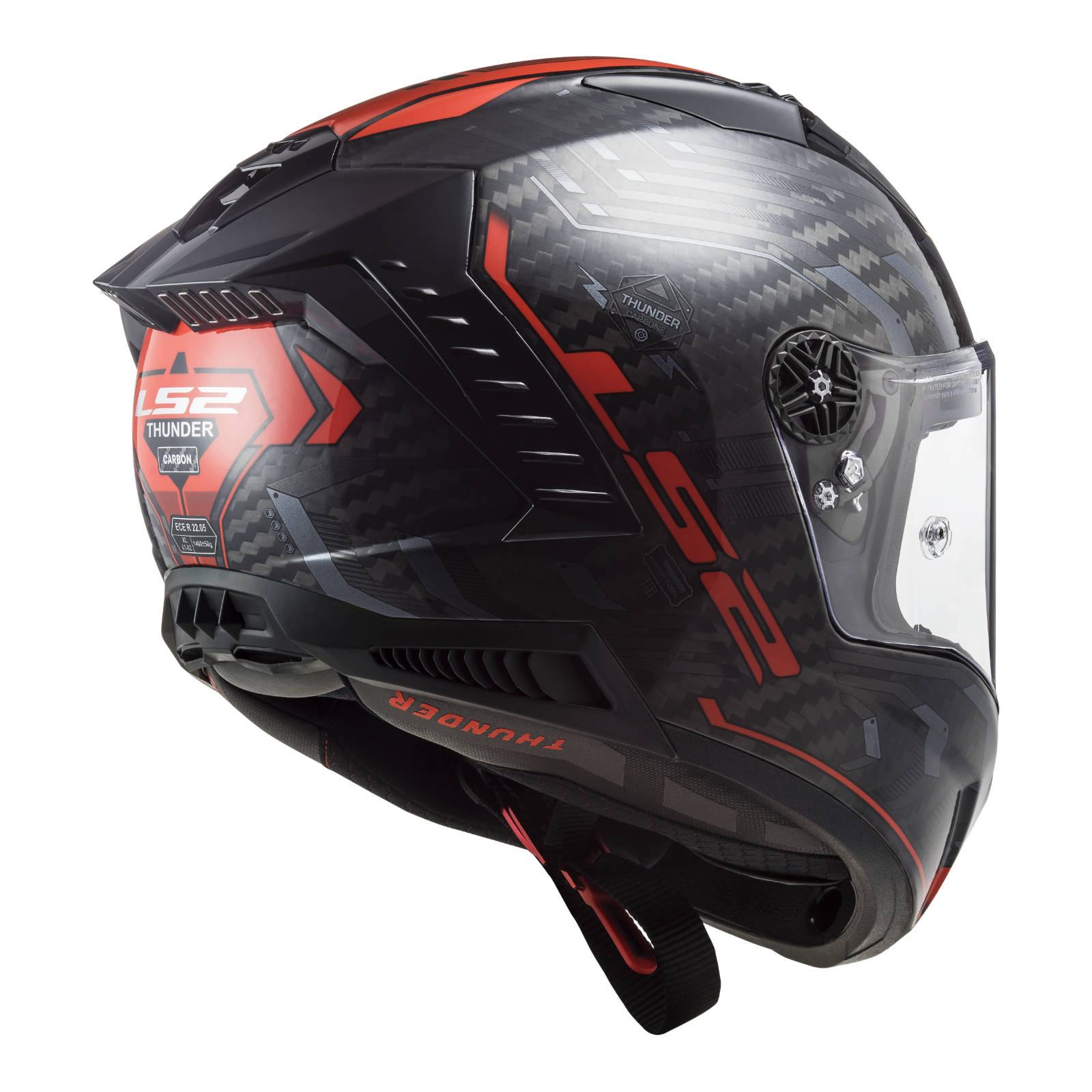 LS2 FF805 Thunder Carbon Sputnik - Gloss Metal / Red Road Helmet (XS)