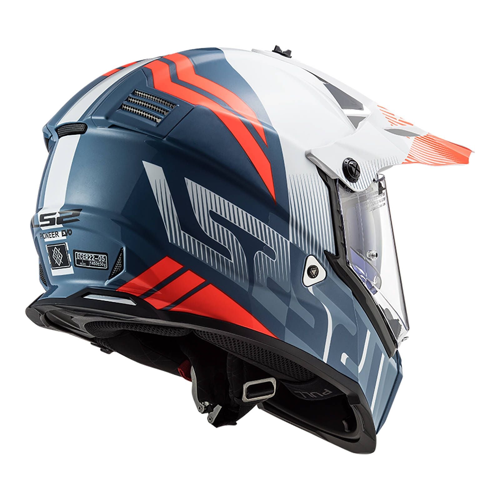 LS2 Pioneer Evo Evolve Helmet - White / Cobalt Blue /Orange (L) #LS2MX436EEVWBRL