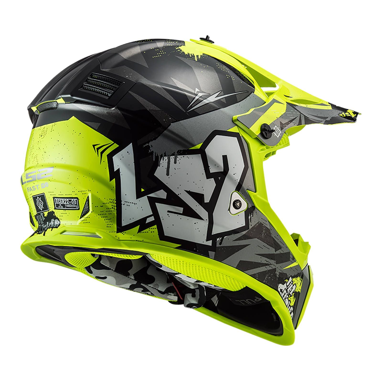 New LS2 MX437J FAST MINI EVO CRUSHER BLK//GRY//HI-VIS YEL YL LS2MX437JCRBYYL