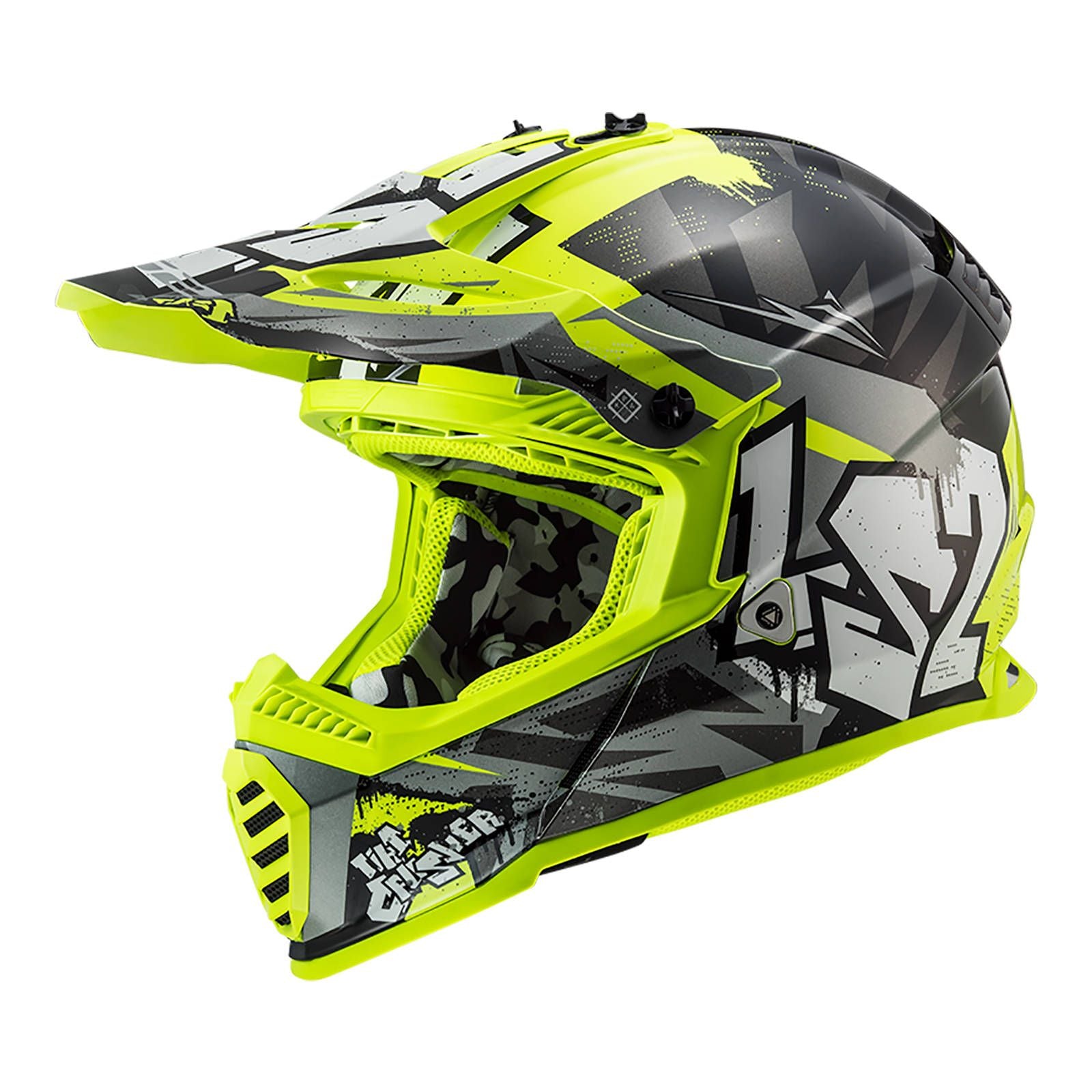 LS2 MX437J Fast EVO Crusher Mini Helmet - Black / Grey / Hi-Vis (Youth M)