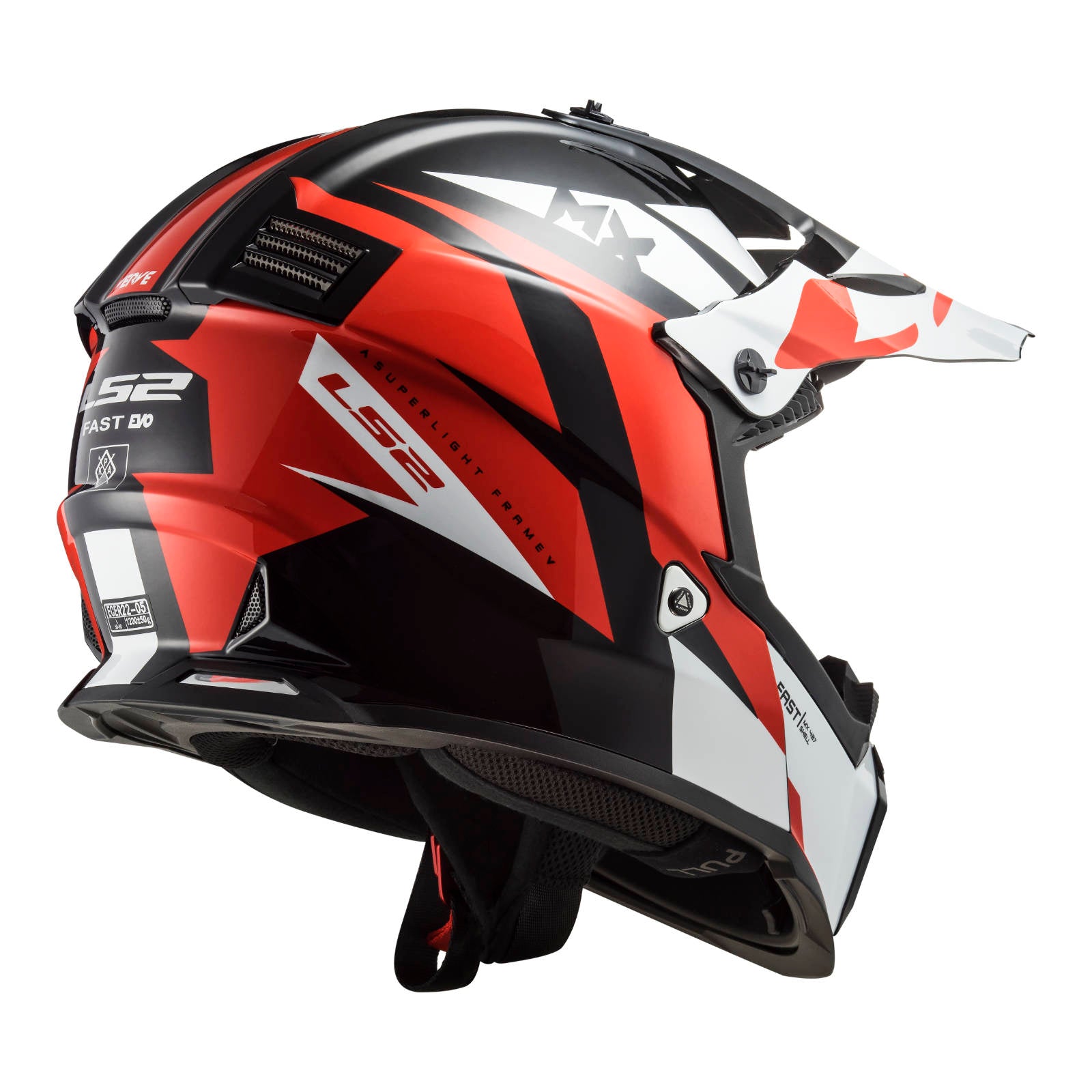 LS2 MX437J Fast EVO Strike Mini Helmet - Black / White / Red (YOUTH M)