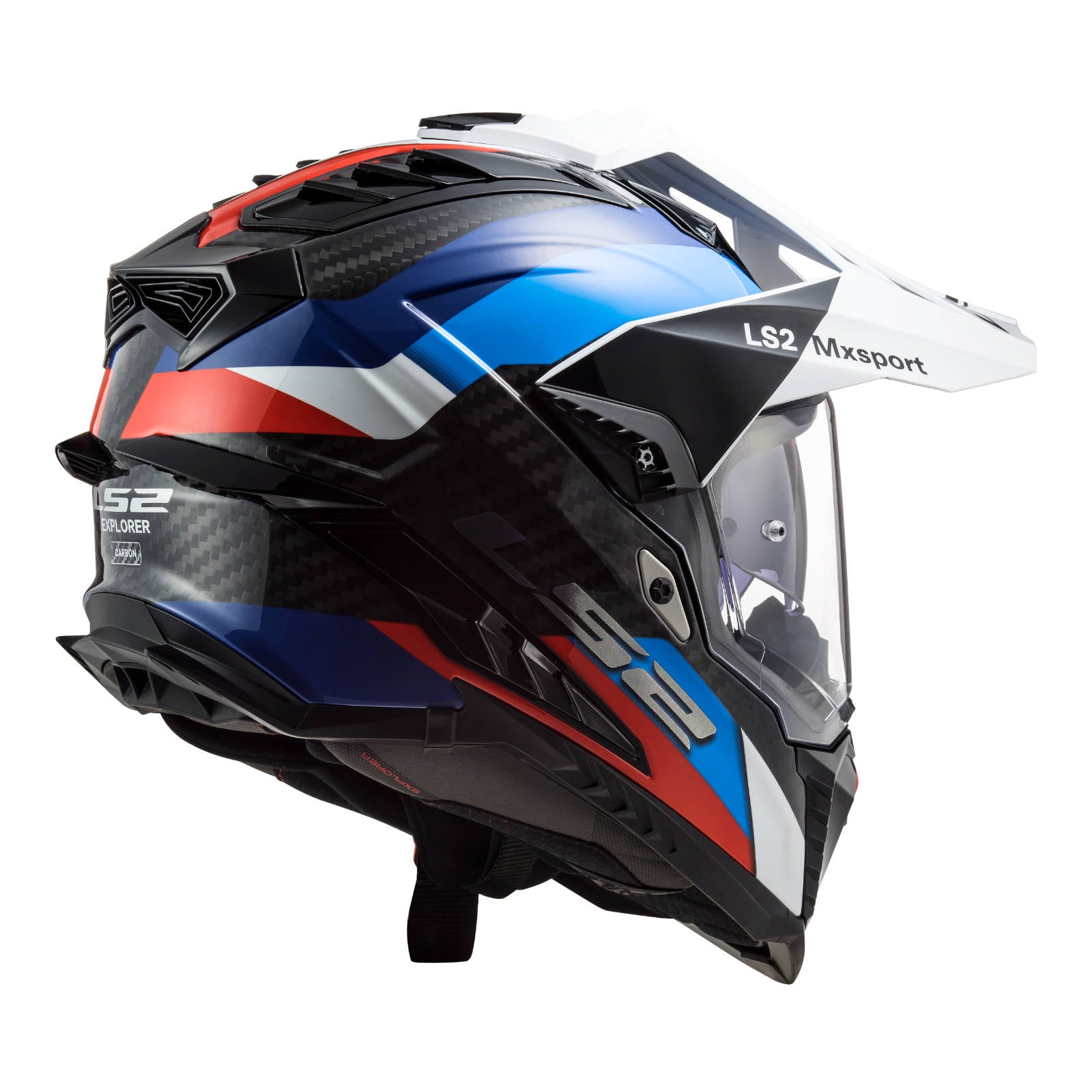 New LS2 Mx701 Explorer Carbon Frontier Helmet Black/Blue Med LS2MX701EXPCBLKTITM