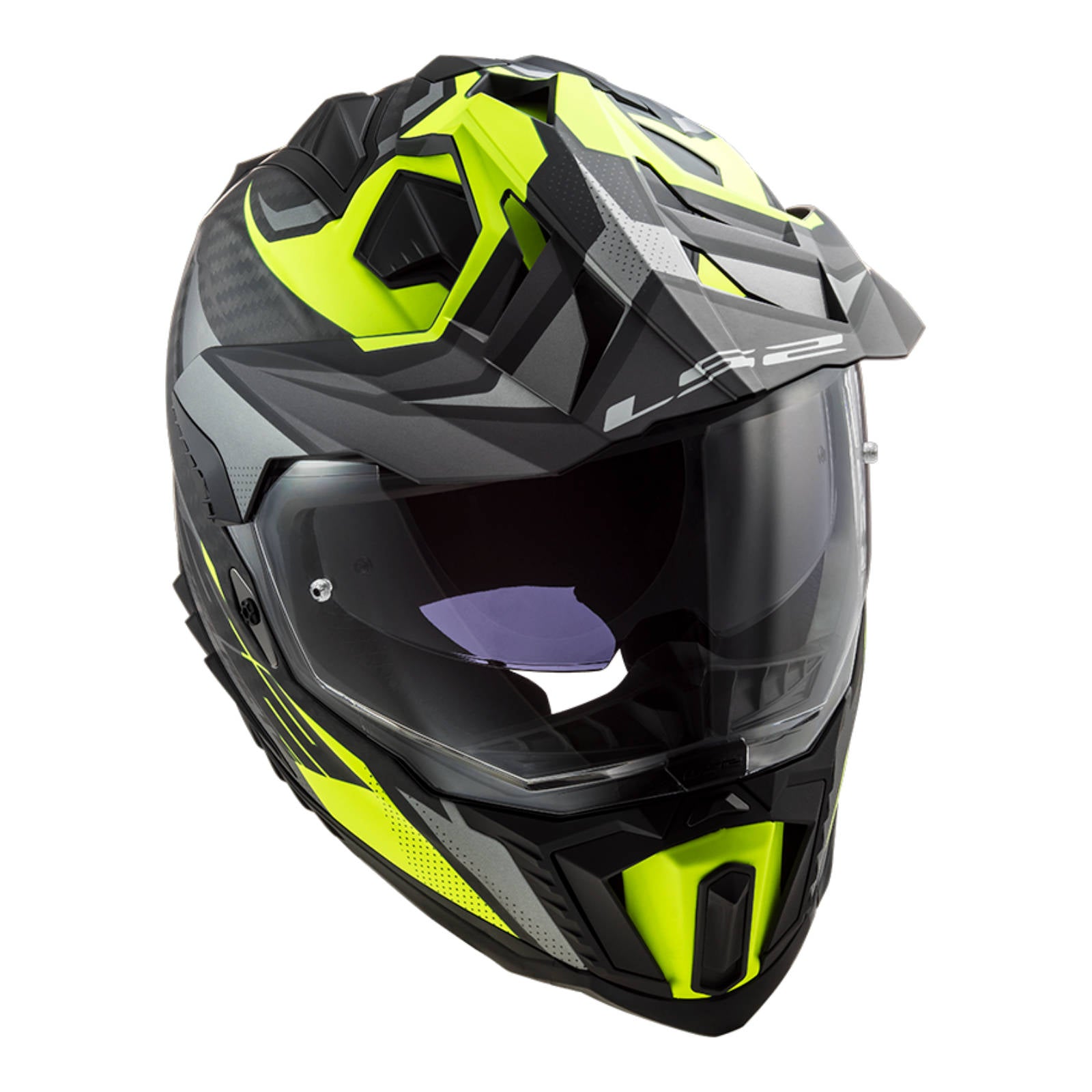 New LS2 Explorer Carbon Focus Helmet - Matte Titanium / Hi-Vis Yellow (L)