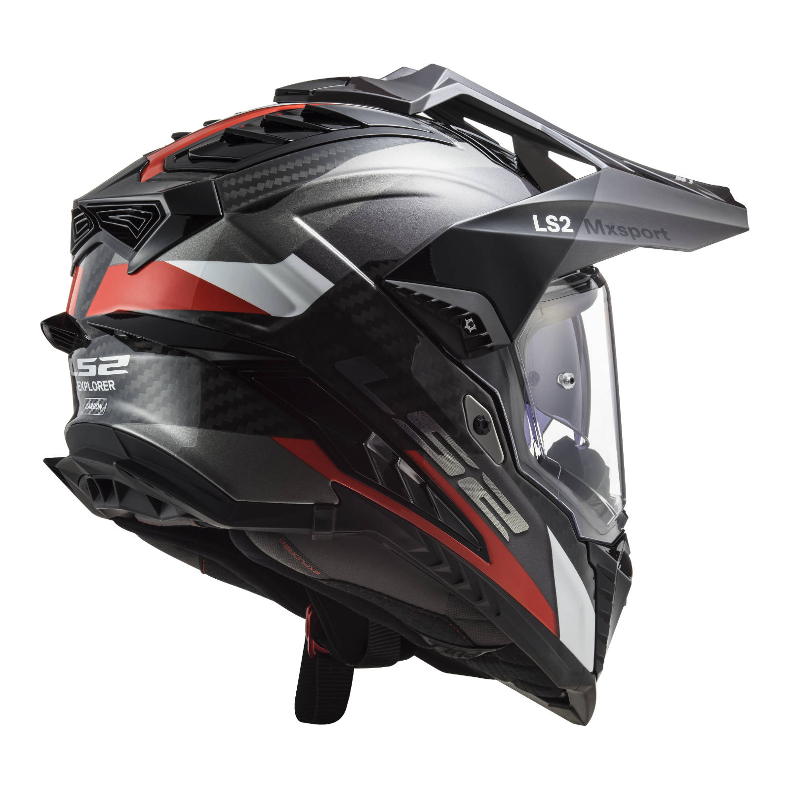 LS2 Mx701 Explorer Carbon Frontier Helmet-Titanium/Red (2XL) LS2MX701EXPCTITR2XL