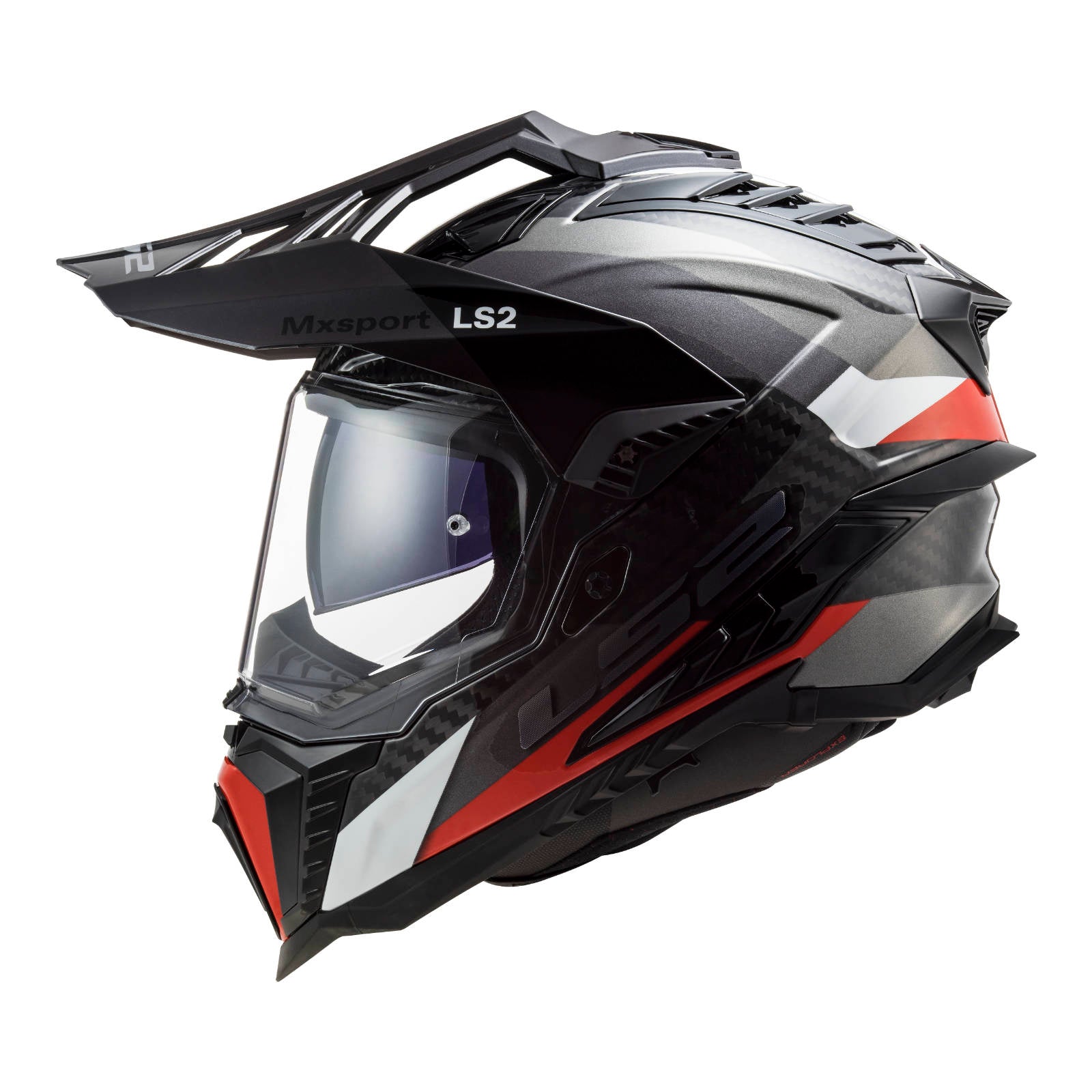 New LS2 Mx701 Explorer Carbon Frontier Helmet - Titanium / Red (L) LS2MX701EXPCTITRL