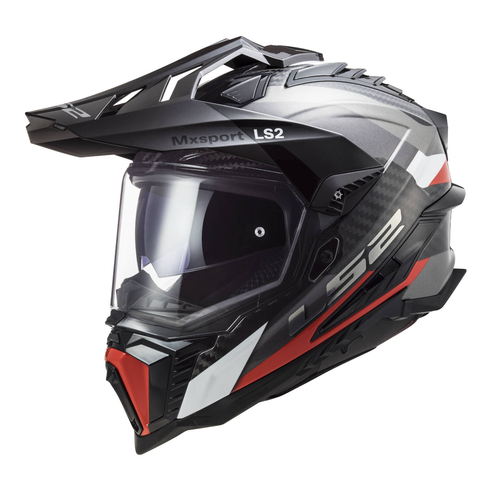 New LS2 Mx701 Explorer Carbon Frontier Helmet - Titanium / Red (M) LS2MX701EXPCTITRM