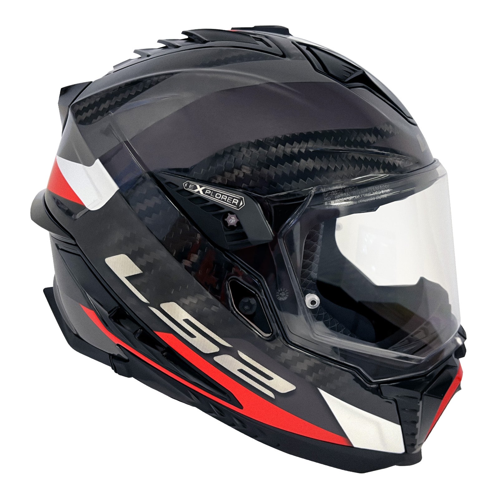 New LS2 Mx701 Explorer Carbon Frontier Helmet - Titanium / Red (M) LS2MX701EXPCTITRM