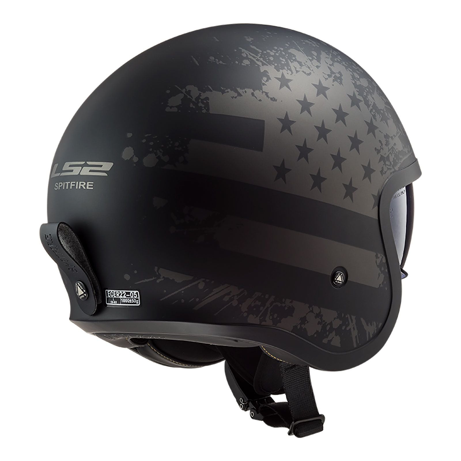 LS2 OF599 Spitfire Black Flag Helmet - Matte Black / Titanium (S) LS2OF599BFMBTS