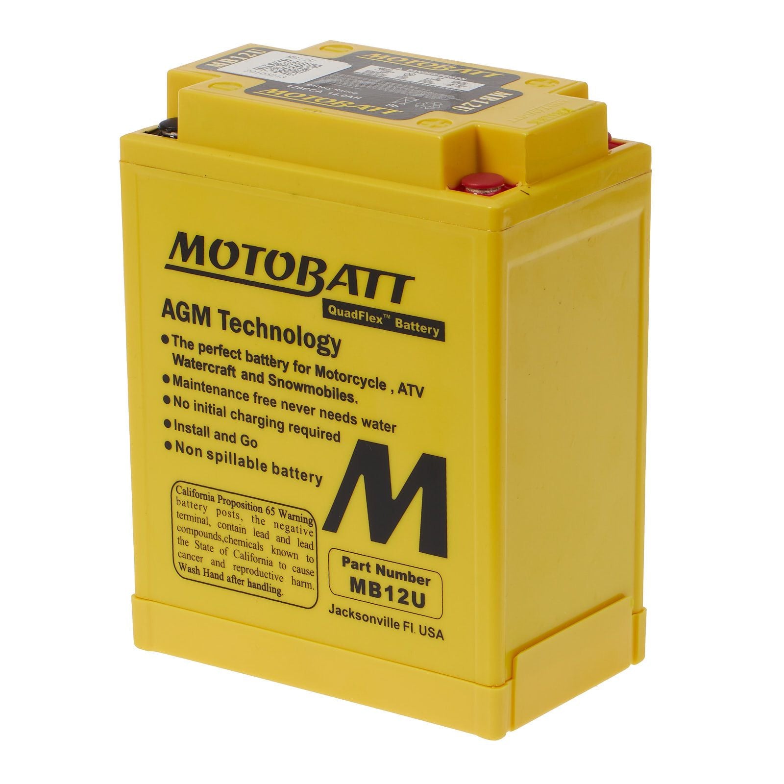 New MOTOBATT Quadflex AGM Battery #MB12U