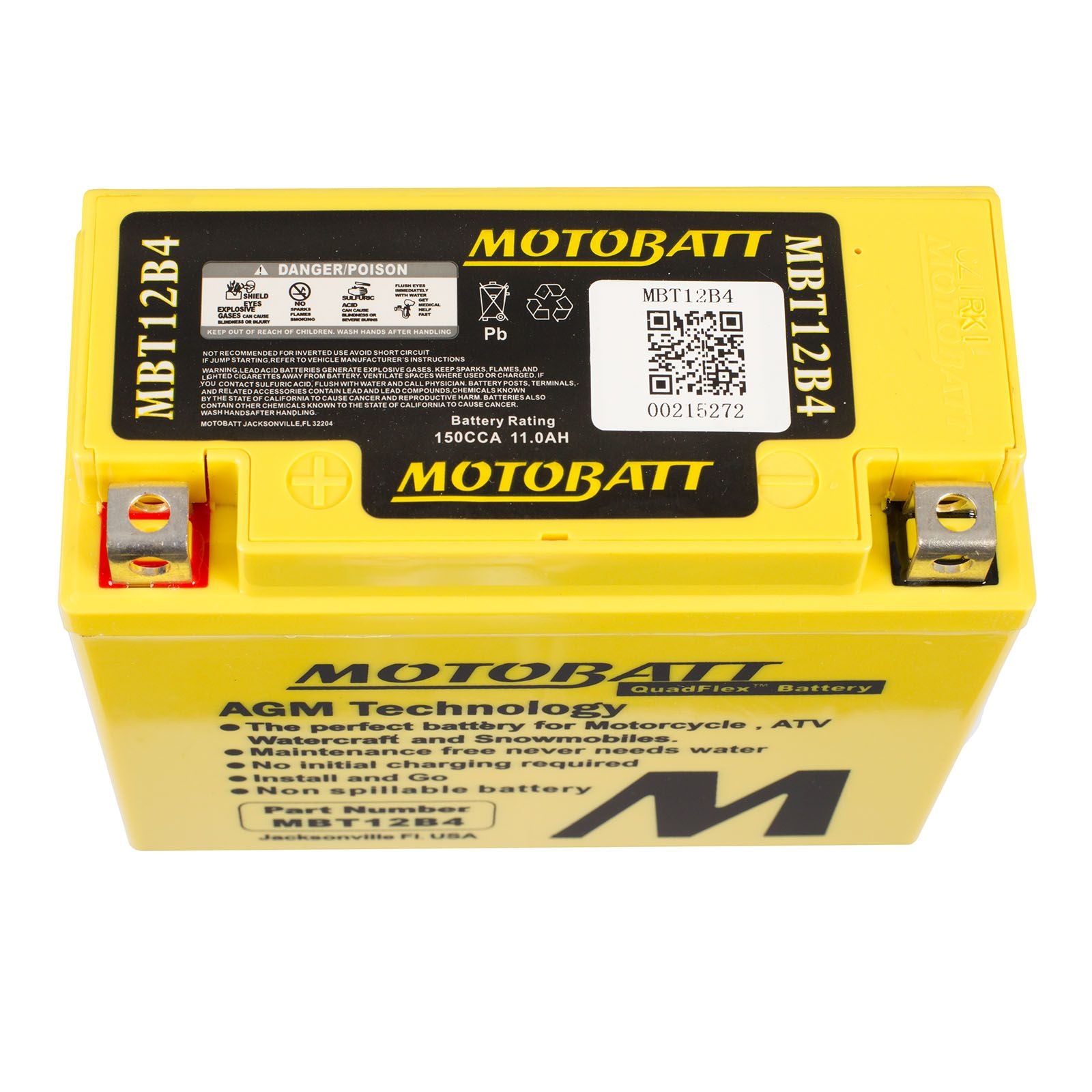 New MOTOBATT Quadflex AGM Battery #MBT12B4