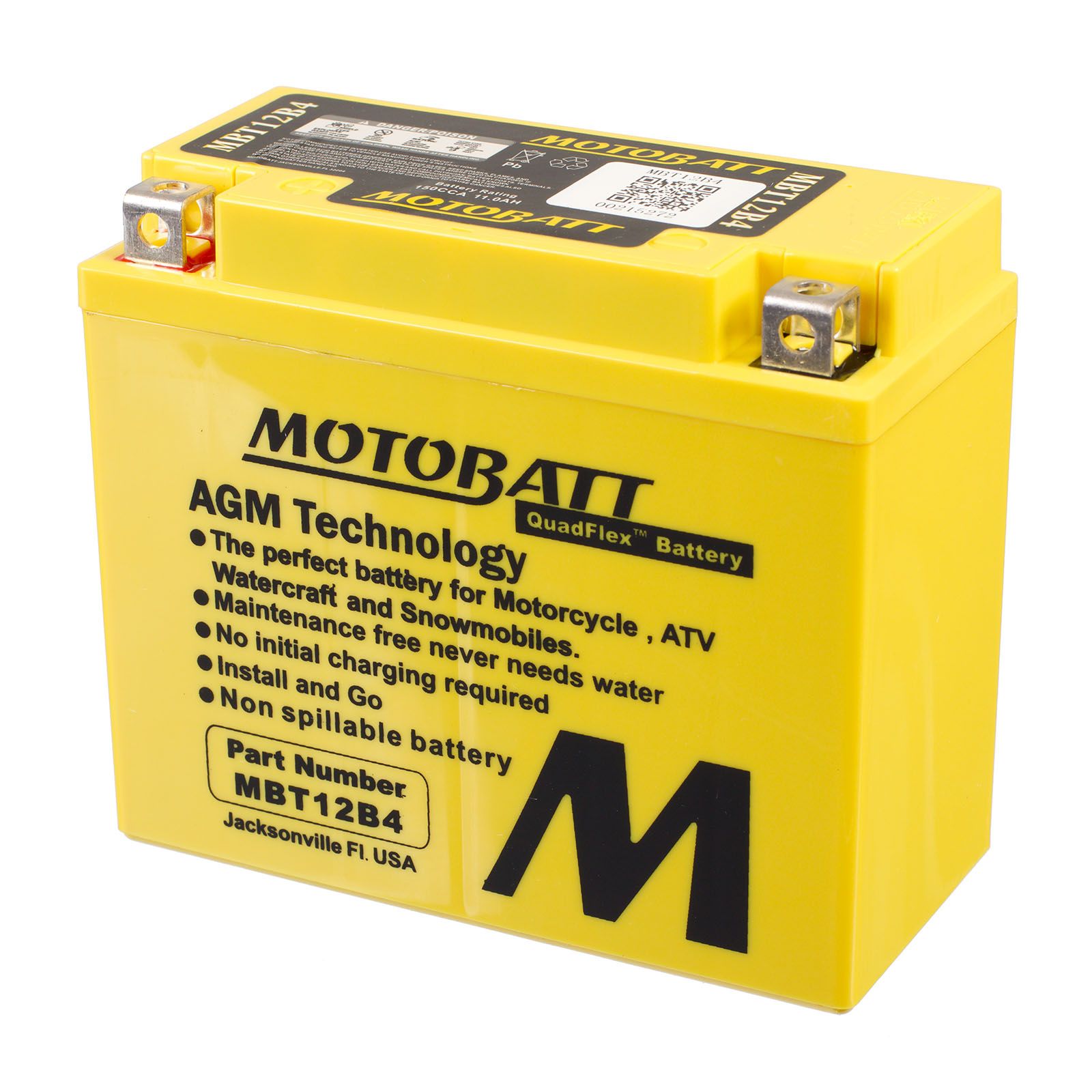 New MOTOBATT Quadflex AGM Battery #MBT12B4