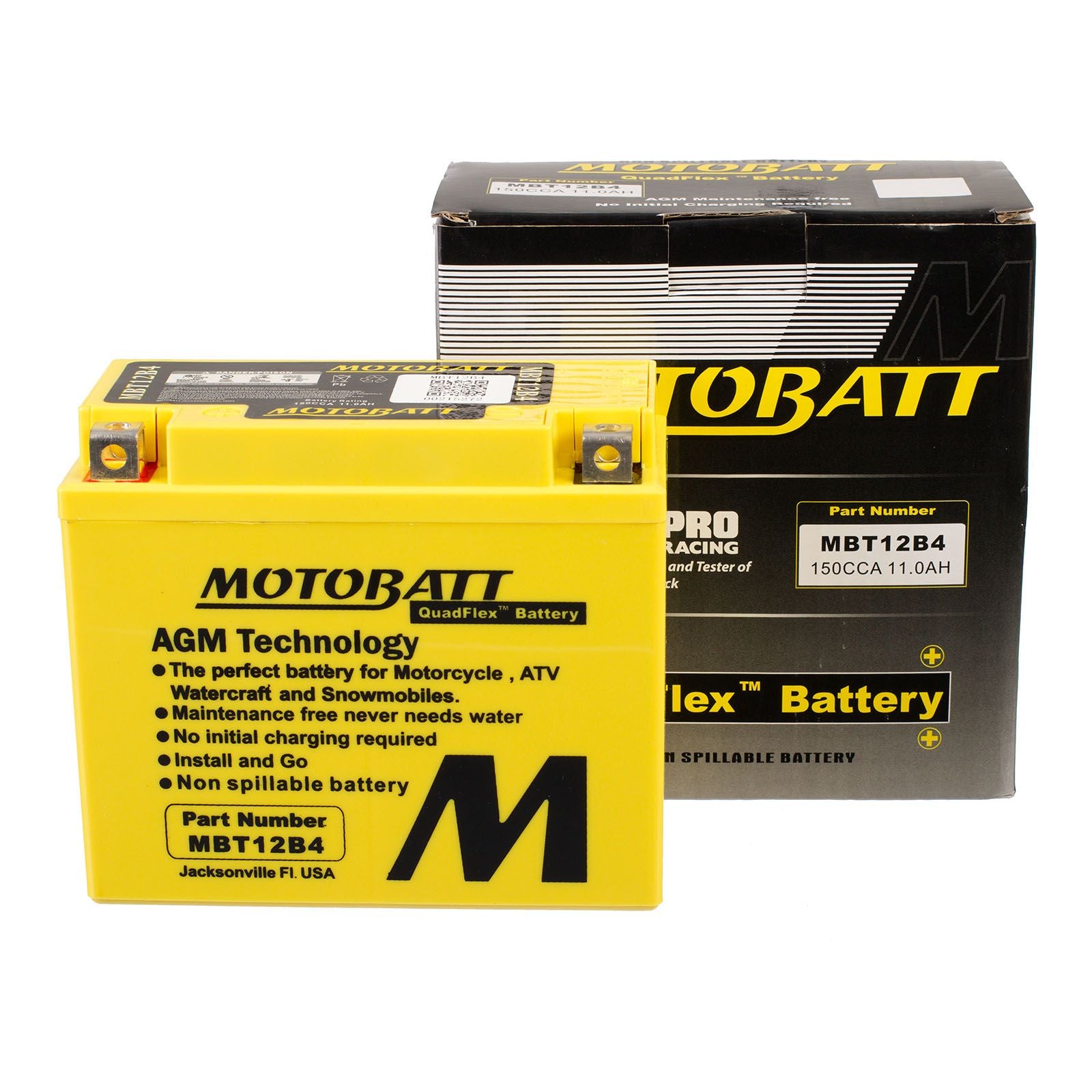 New MOTOBATT Quadflex AGM Battery #MBT12B4