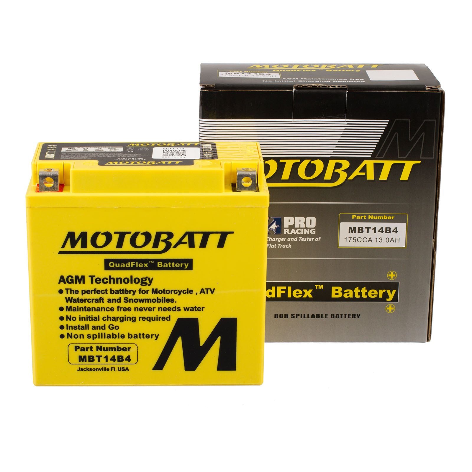 New MOTOBATT Quadflex AGM Battery #MBT14B4