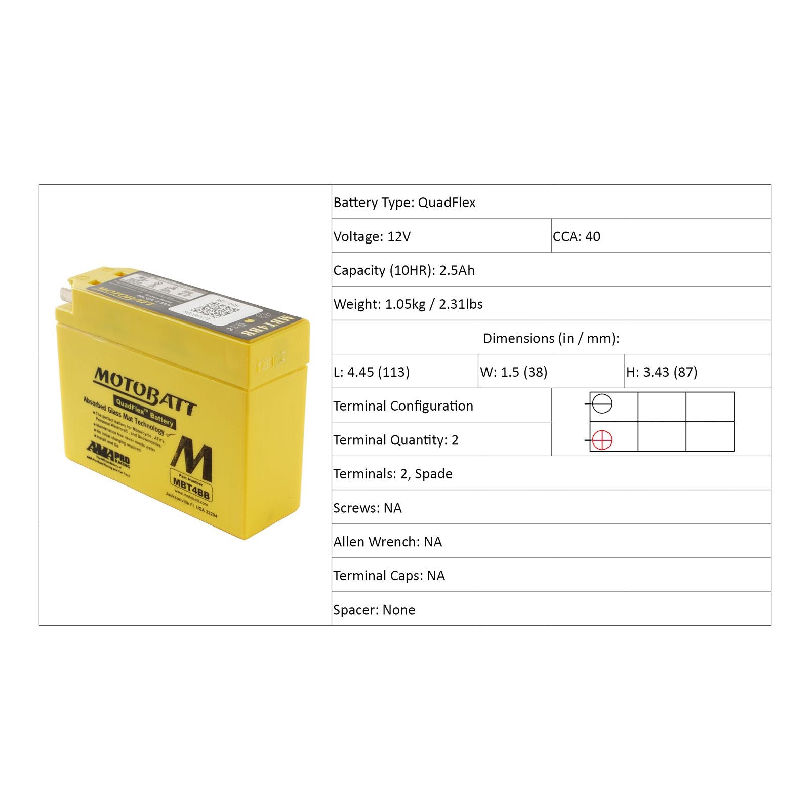 New MOTOBATT Quadflex AGM Battery #MBT4BB