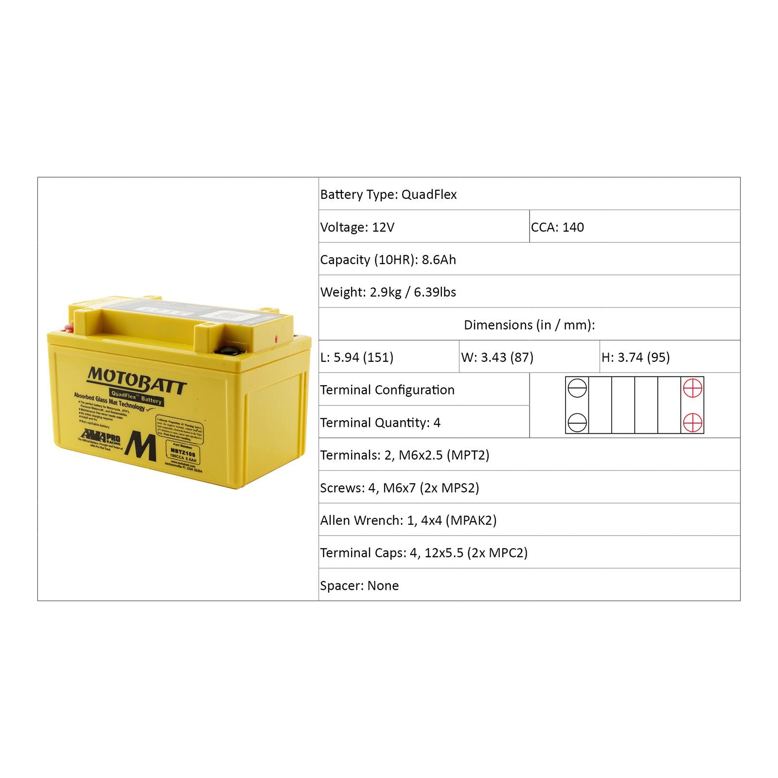 New MOTOBATT Quadflex AGM Battery #MBTZ10S