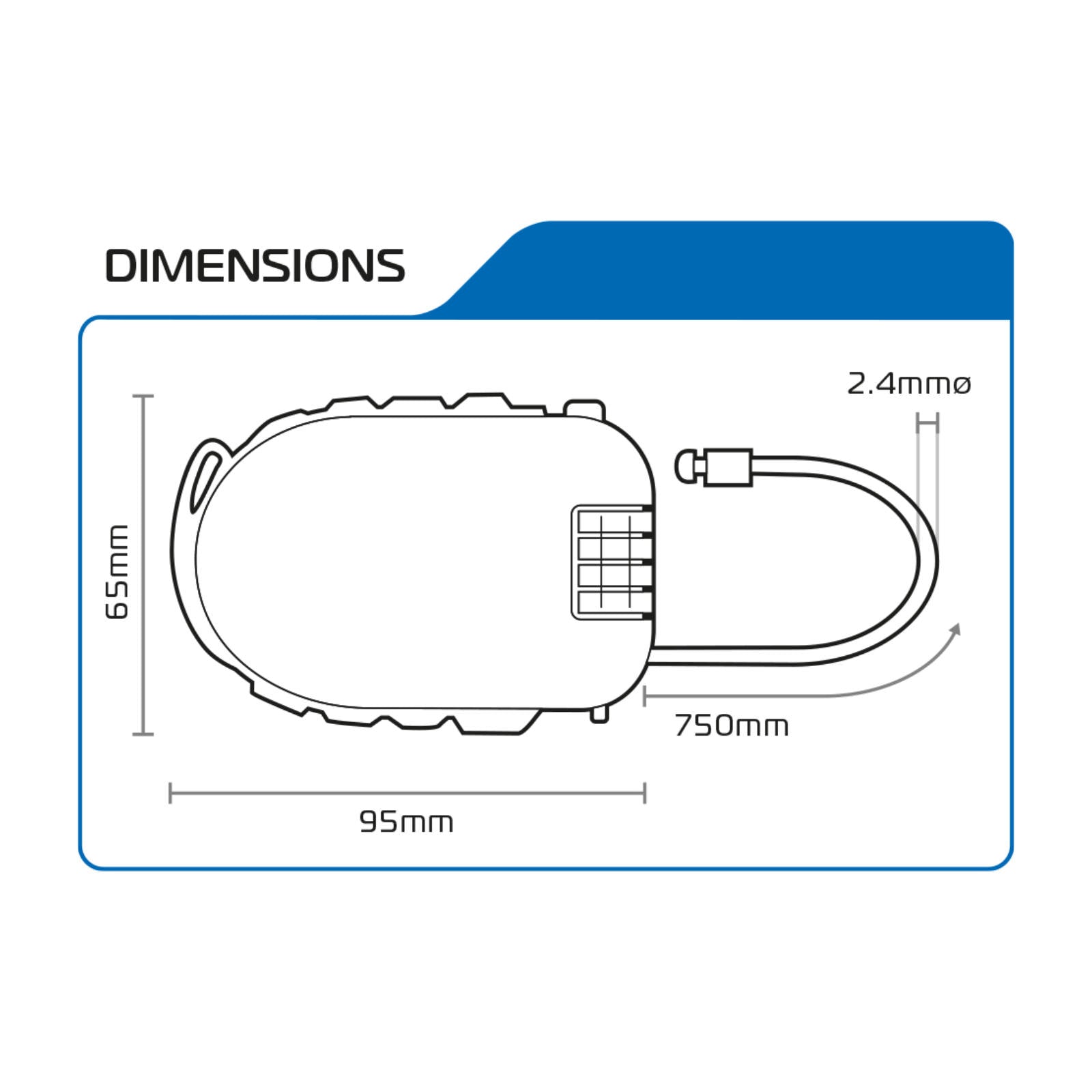 New OXFORD Retractable Combination Cable Lock 75Cm Black #OXLK100