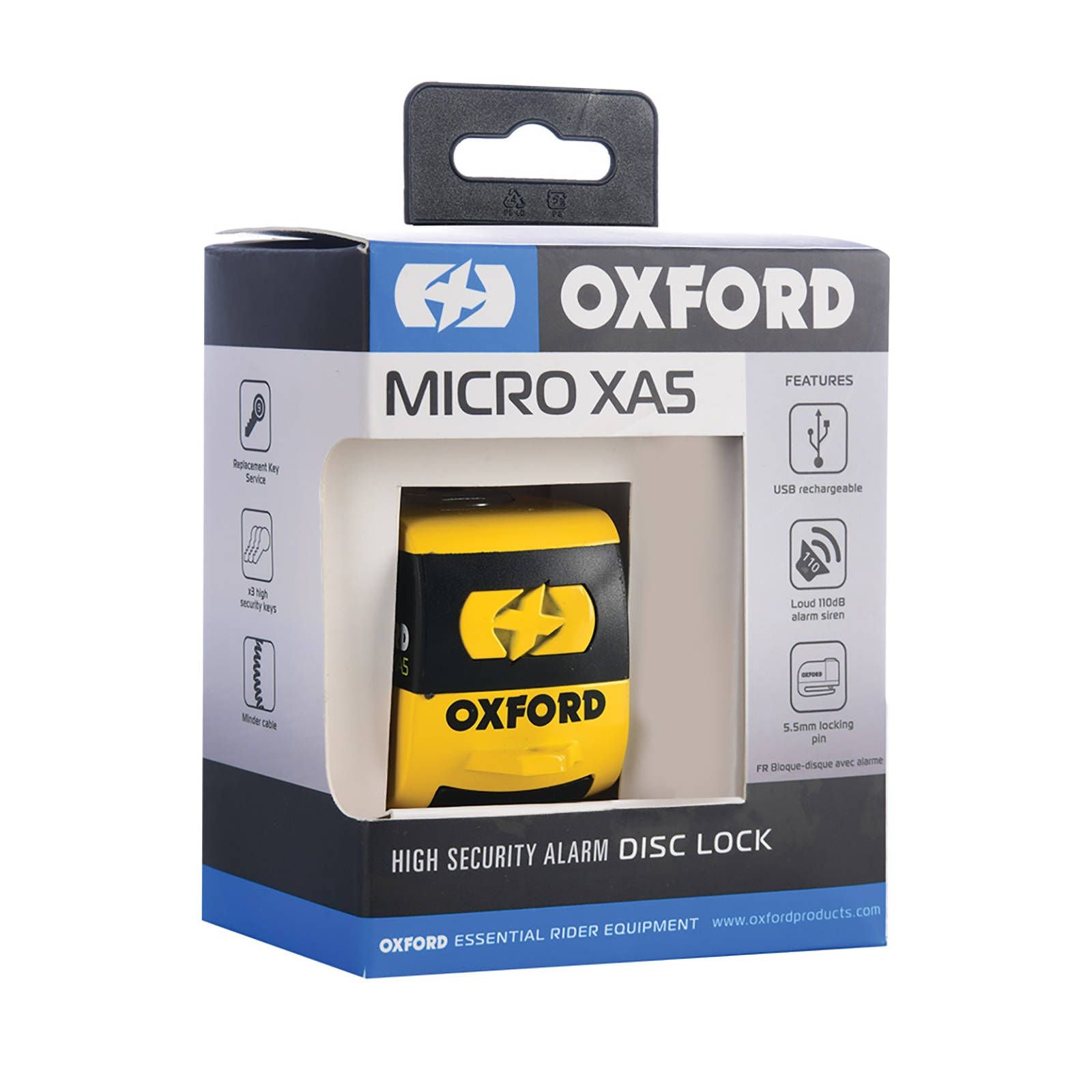 New OXFORD Disc Lock Alarm Micro XA5 - Black / Yellow #OXLK213