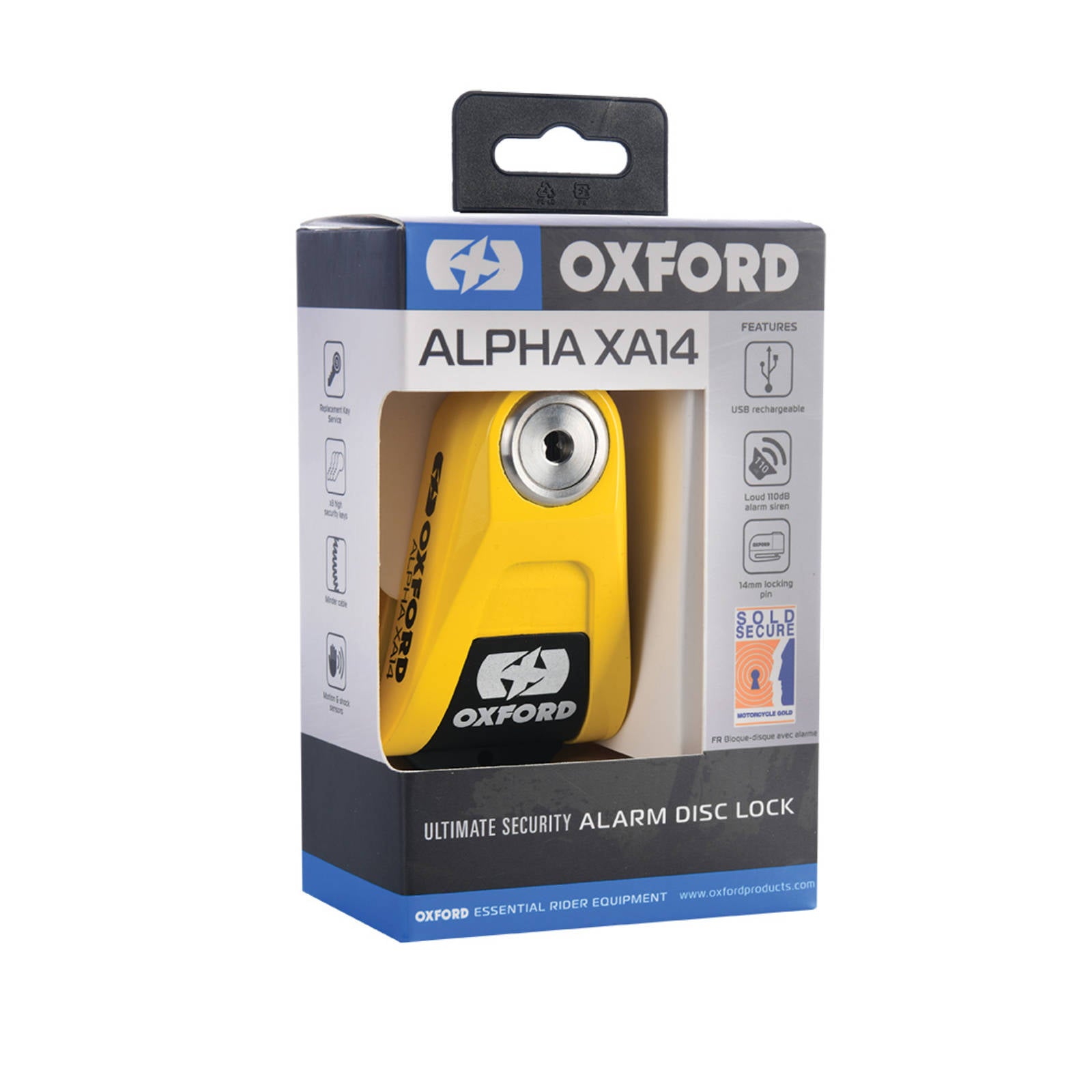 New OXFORD Alpha XA14 Alarm Disc Lock - Yellow / Black #OXLK217