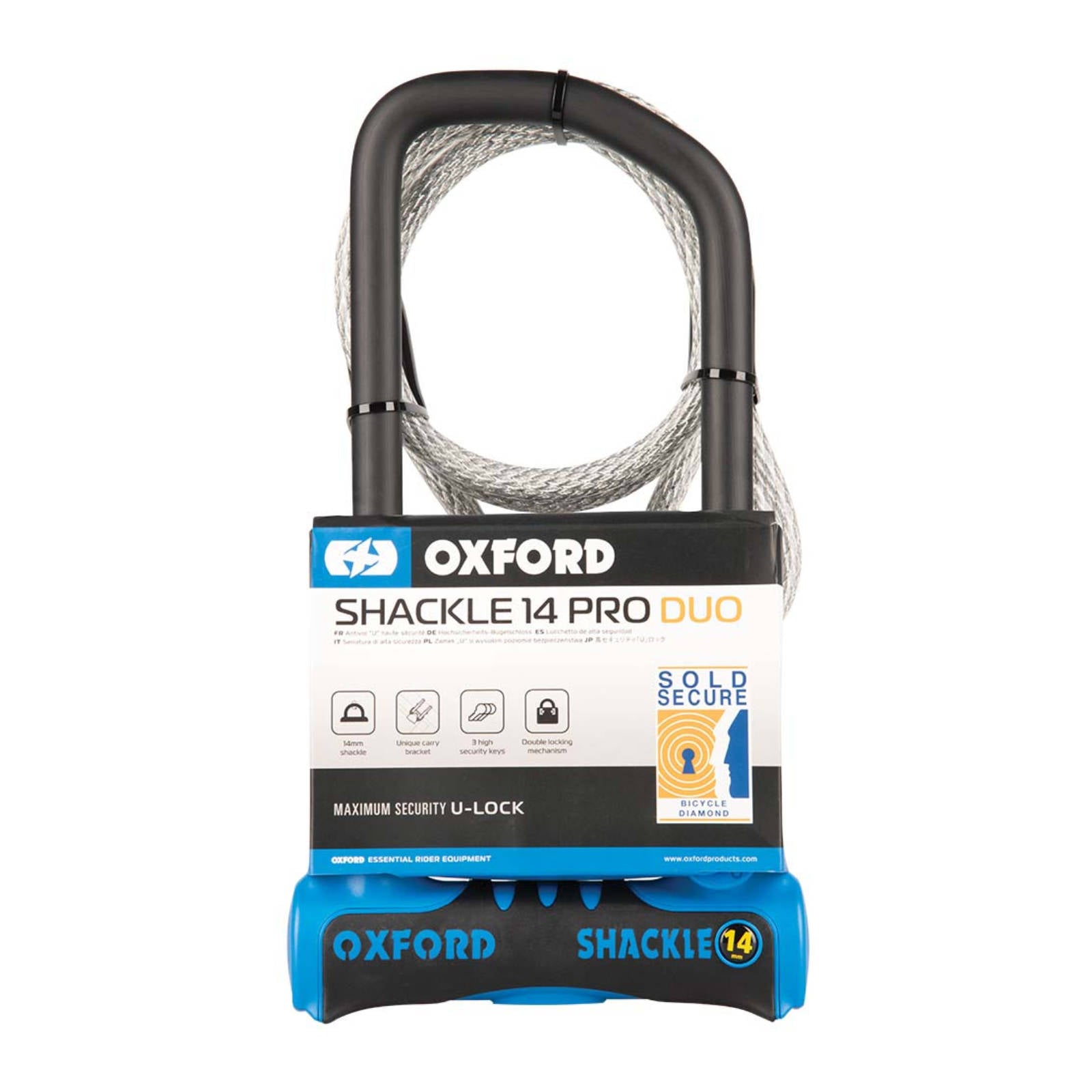 New OXFORD Shackle14 Pro Duo U-Lock 320mm x 177mm + Cable #OXLK323