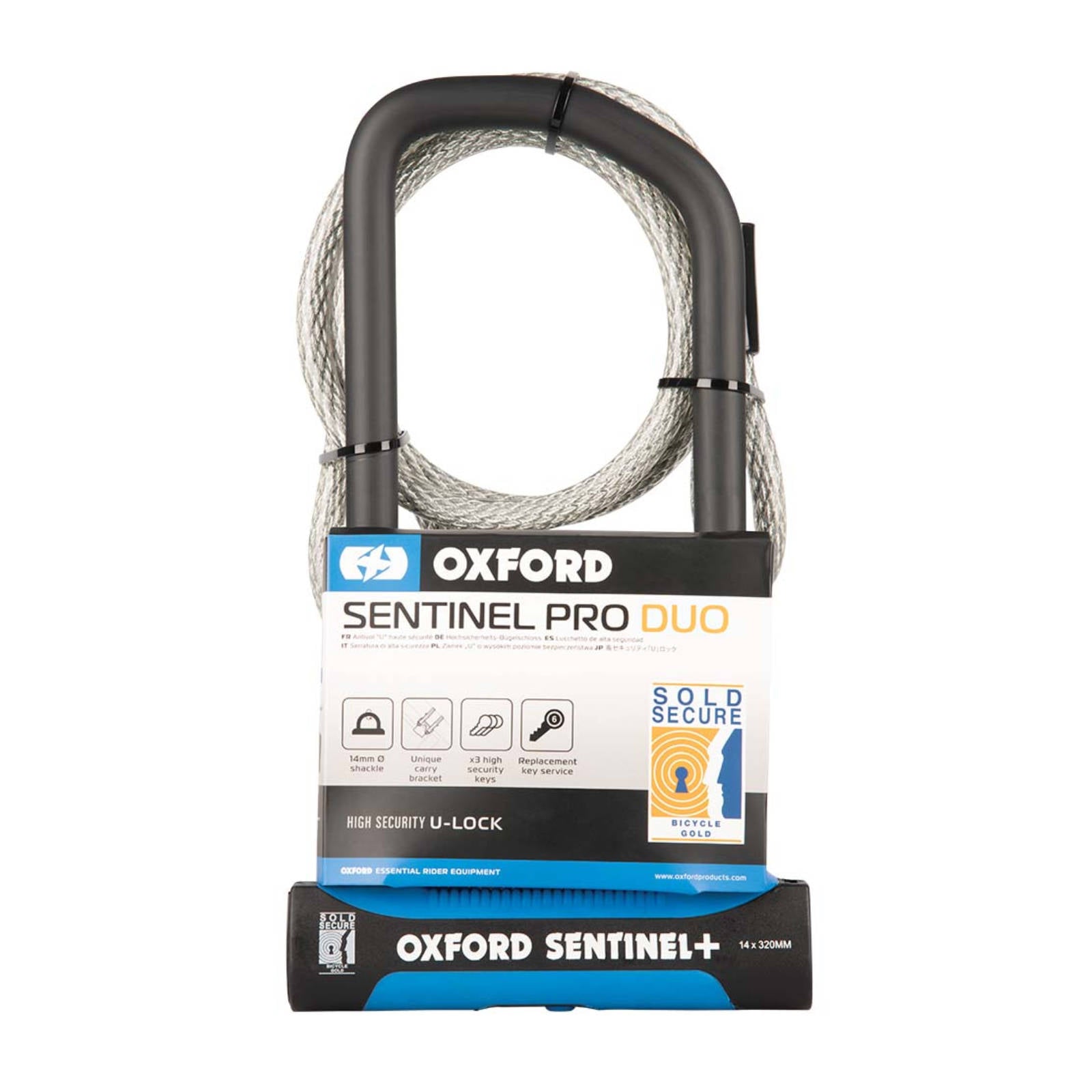 New OXFORD Sentinel Pro Duo U-Lock 320mm x 177mm + Cable #OXLK326