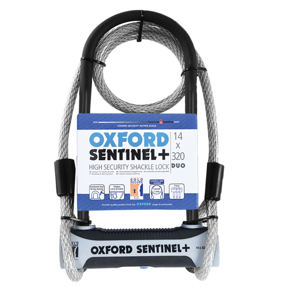 New OXFORD Sentinel Duo 14mm U-Lock W/ 1.2M Steel Cable #OXLK339