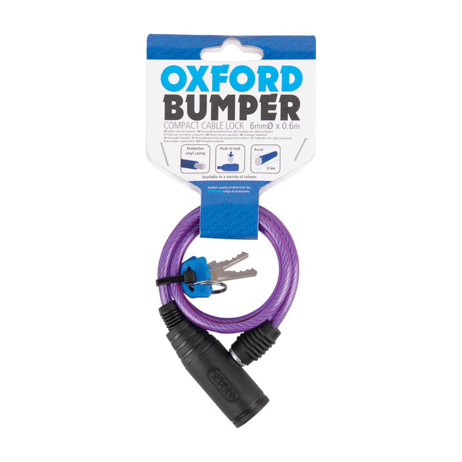 New OXFORD Bumper Cable Lock Purple 6mm x 600mm #OXOF03