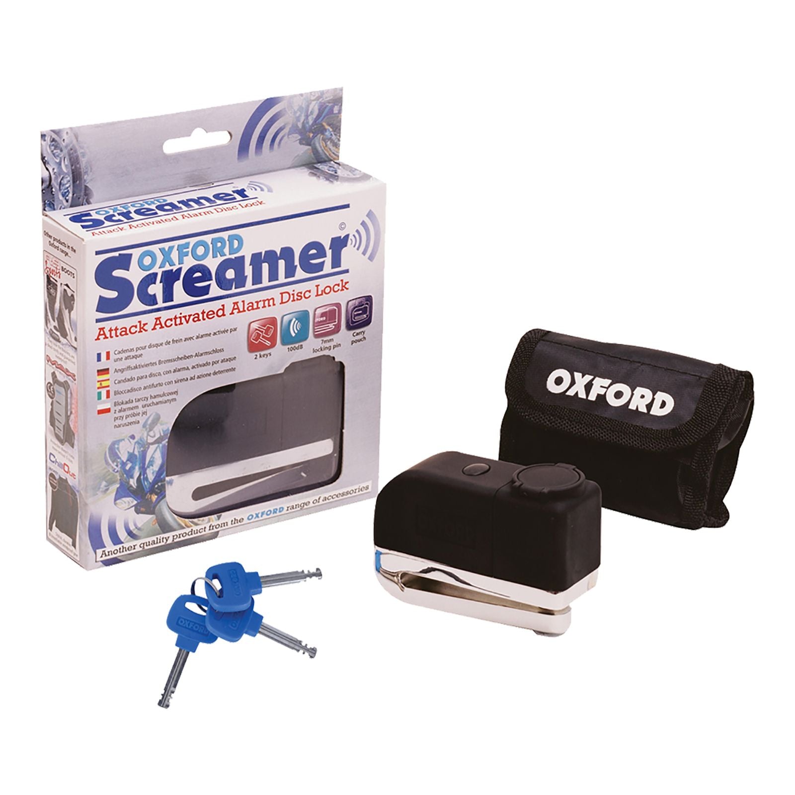 New OXFORD Screamer 100Db Alarm Disc Lock - Chrome / Black #OXOF229