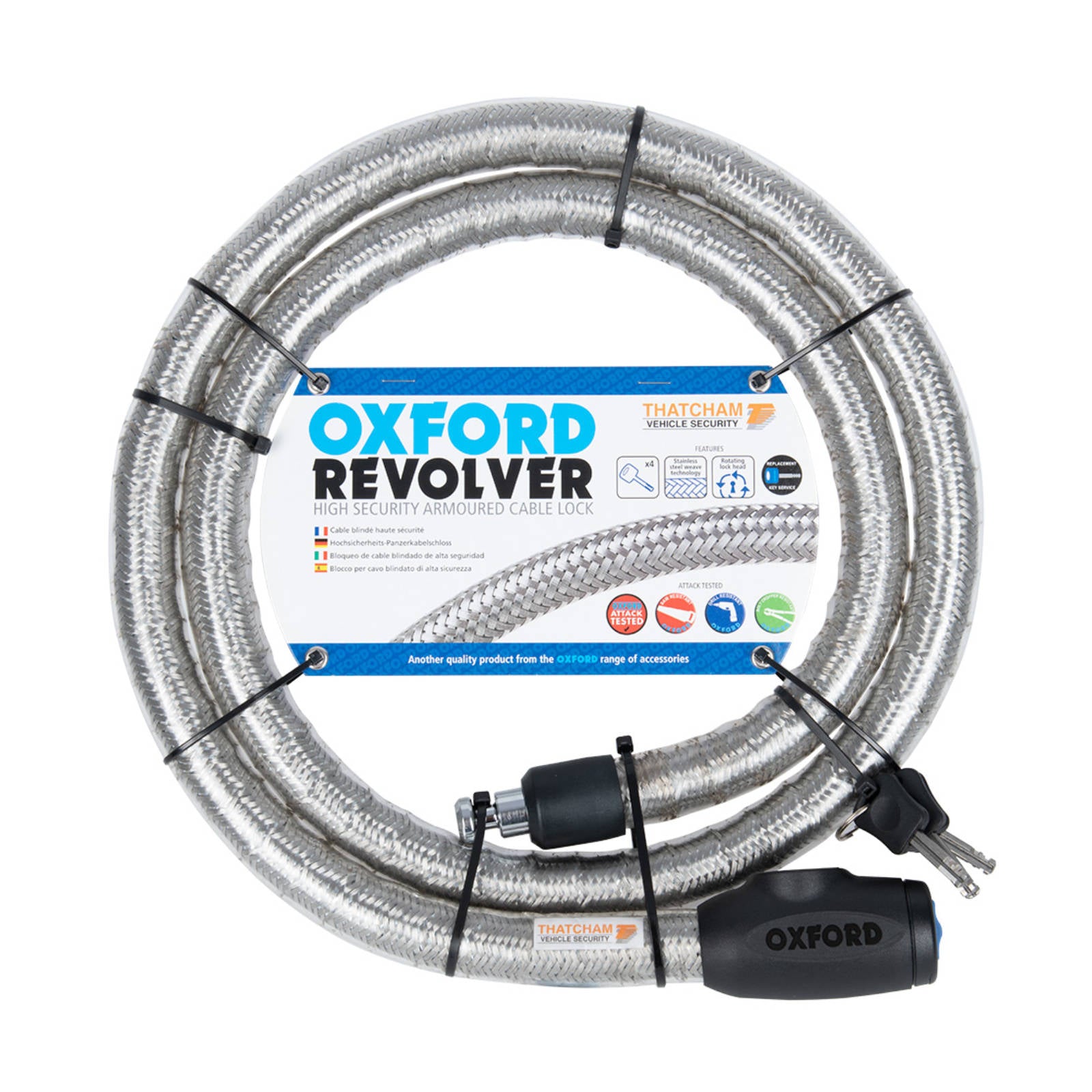 New OXFORD Revolver 1.8M Silver Cable Lock #OXOF232