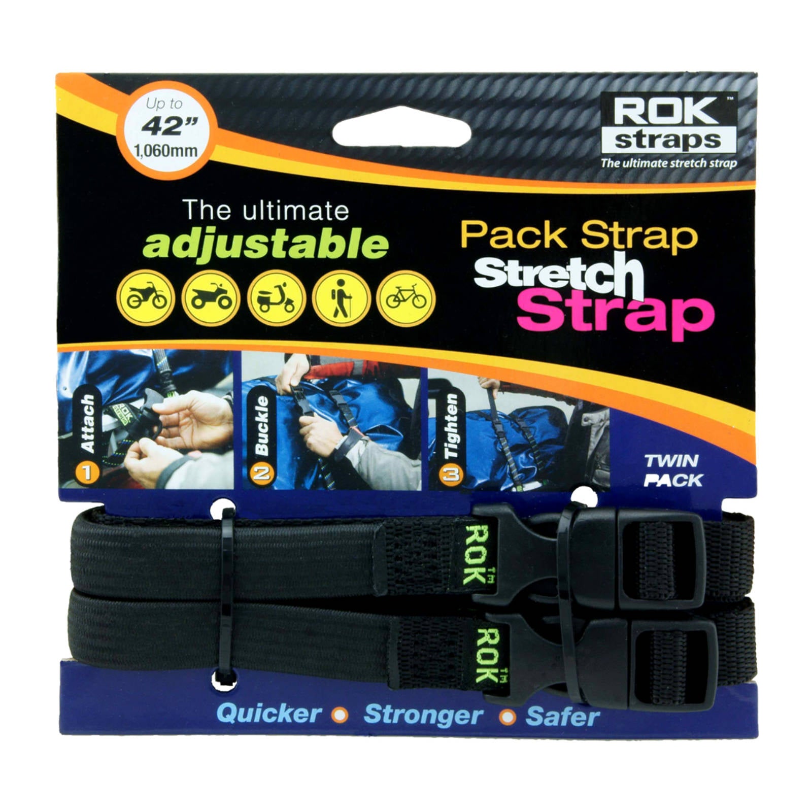 New OXFORD Rok Straps MD 16mm Adjustable Black #OXROK314