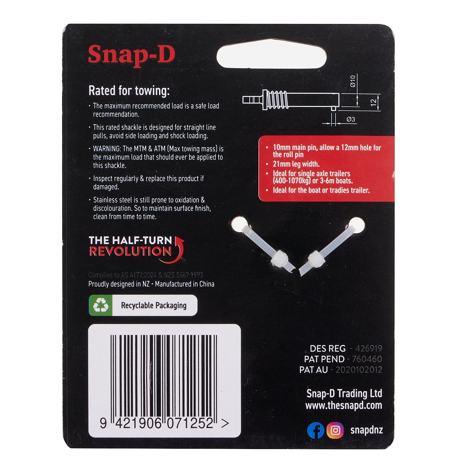 New SNAP-D Stainless Steel D-Shackle - 10mm #SD10DSS