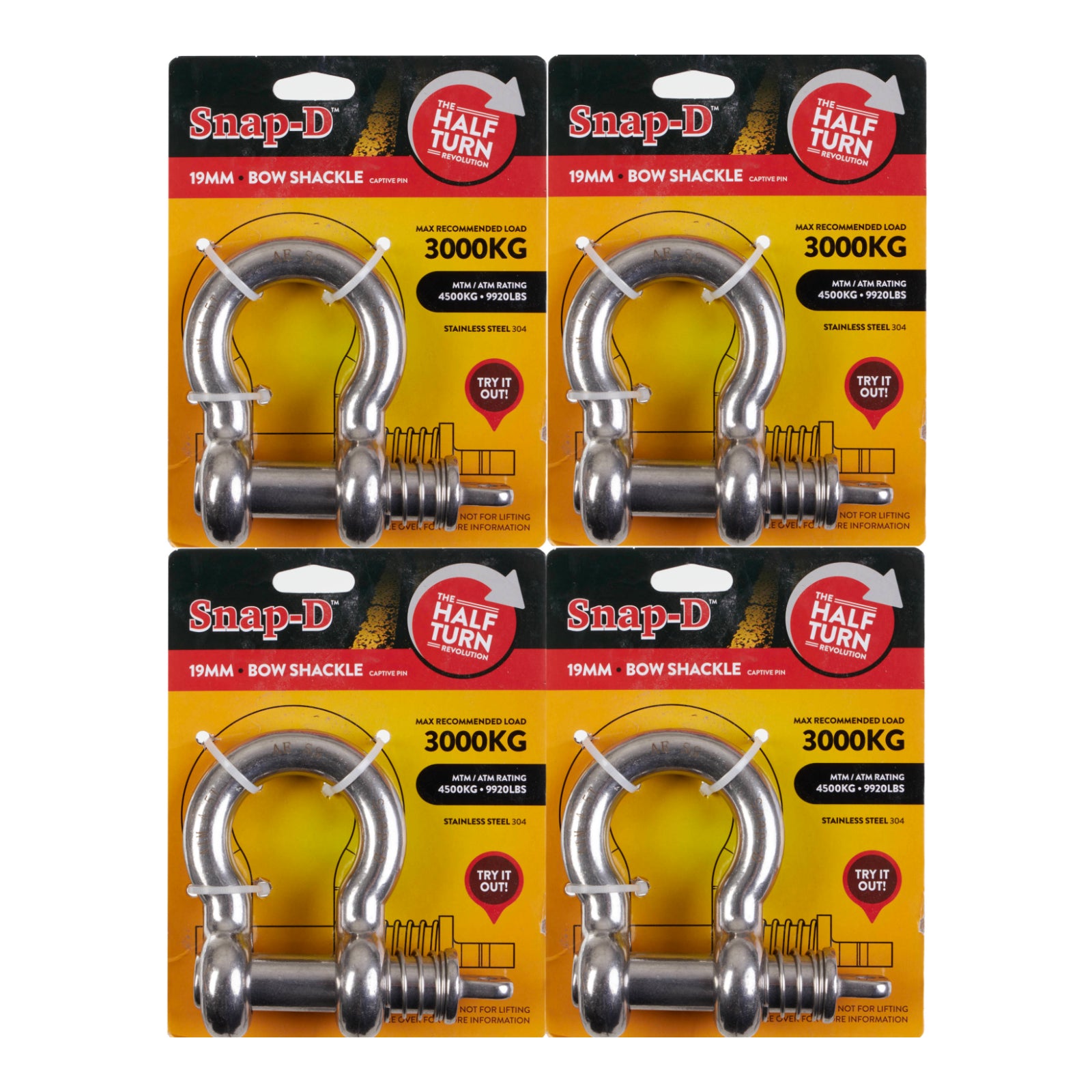New SNAP-D 19mm Bow Shackle - 4 Pack Special #SD19BSS4PK