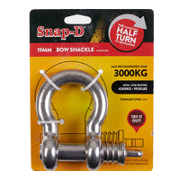 New SNAP-D Stainless Steel Bow Shackle - 19mm #SD19BSS