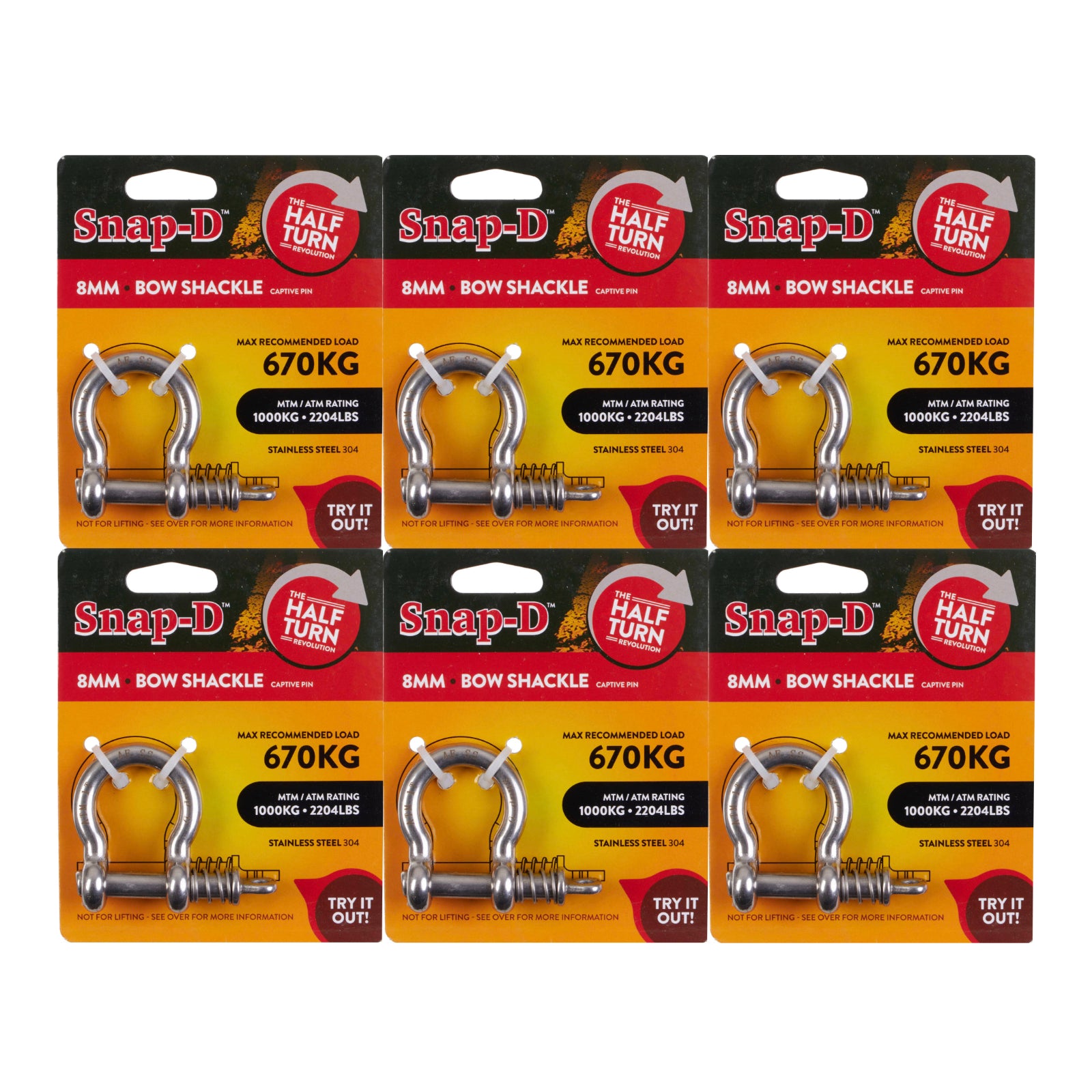 New SNAP-D 8Mm Bow Shackle - 6 Pack Special SD8BSS6PK