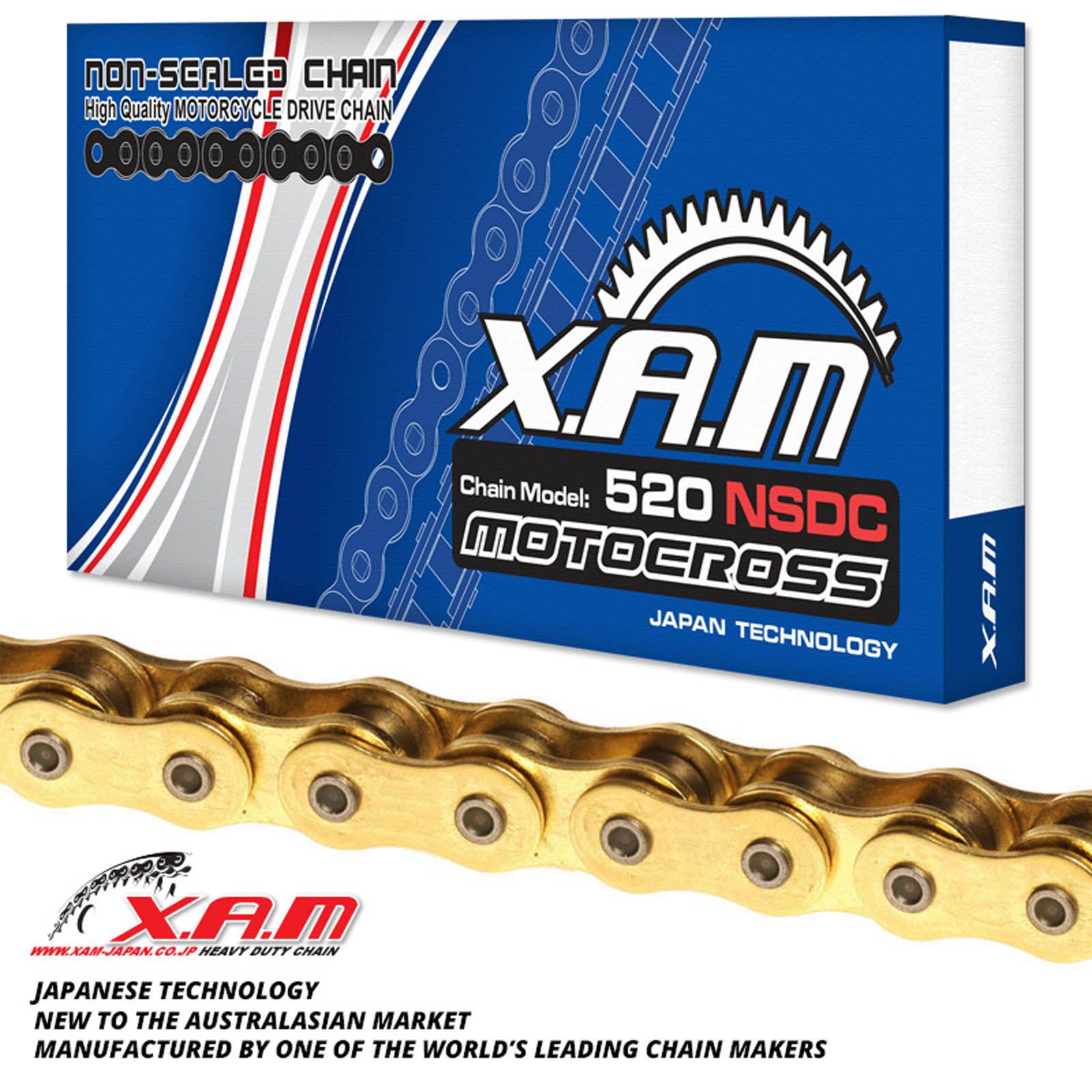 New XAM 520NSDC Chromised Chain - Gold / Gold (104L) #XC520NSDCG2104