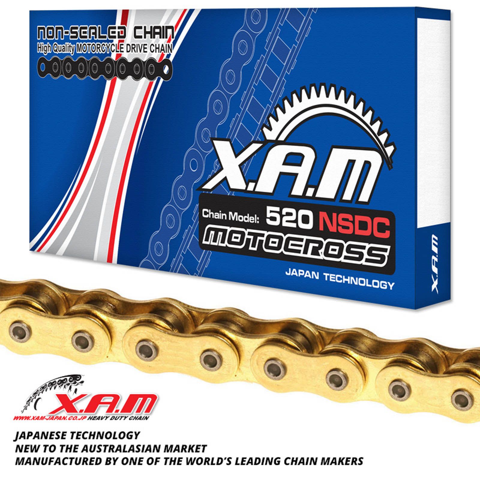 New XAM 520NSDC Chromised Chain - Gold / Gold (110L) #XC520NSDCG2110